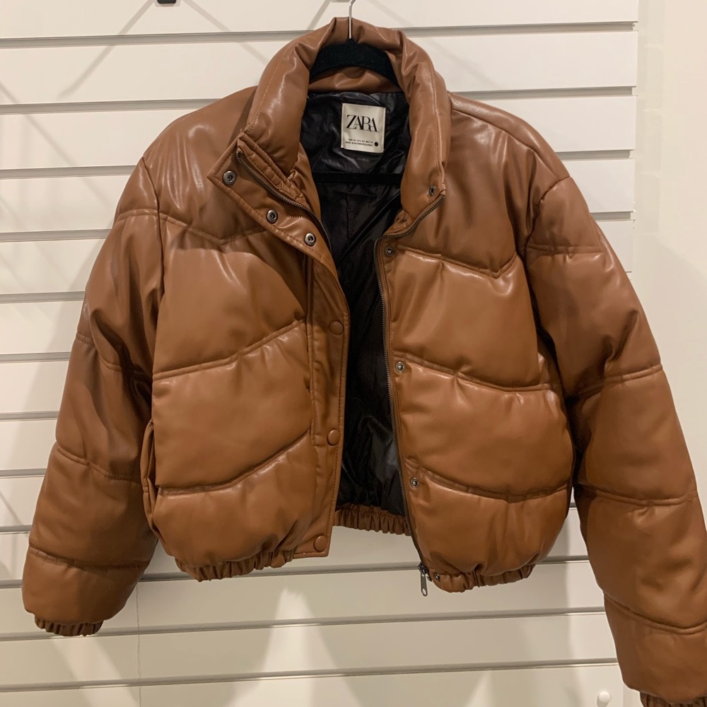 Zara Faux Leather Puffer Coat